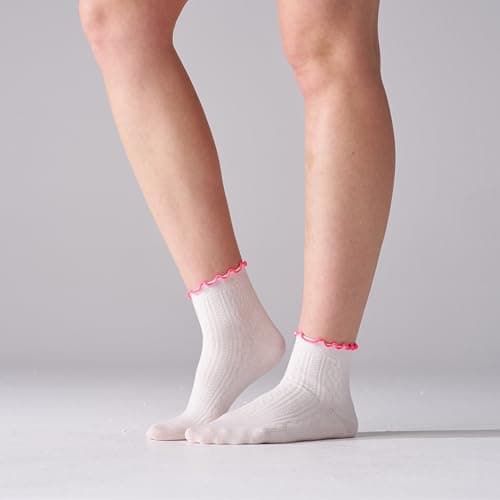 Mosithings 6 Pairs Ruffle Socks For Women Casual Ankle Socks Retro Soft，Color Mix,S - Thumbnail 5