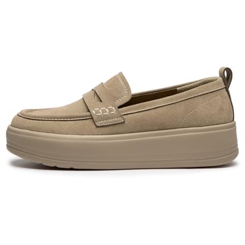 Rihero Loafers for Women Lightweight Comfy Platform Loafers Fashion Slip On Shoes for Office Walking Fall Nude Size 6 - Thumbnail 4