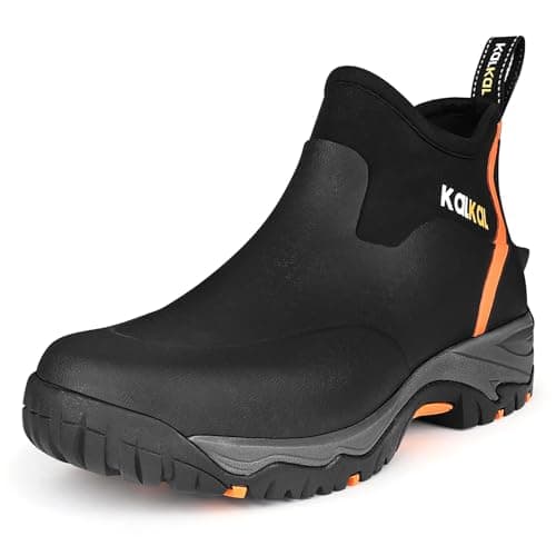 Kalkal Men's Rubber Boots, Waterproof Ankle Rain Boots, Insulated Working Booties with Comfortable Sports Sole, Outdoor Mud Boots for Yard Chore (Black,Size9) - Image 1