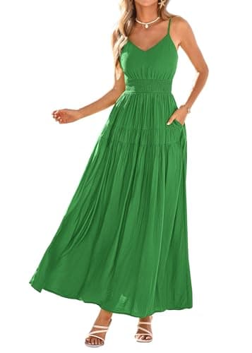 KIRUNDO Summer Dresses for Women Spaghetti Strap Sleeveless High Waist Flowy Boho Maxi Dress Beach Vacation Long Sundress(Green, X-Large) - Image 1