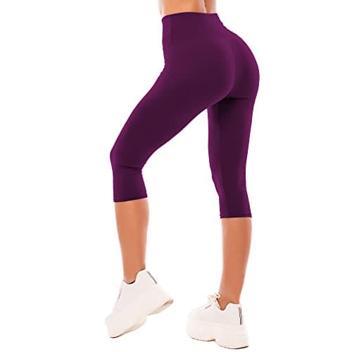SINOPHANT High Waisted Leggings for Women - Full Length Capri Buttery Soft Yoga Pants for Workout Athletic(Capri Plum Purple,S-M) - Image 1