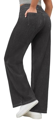 IUGA Wide Leg Jeans Woman High Waisted Pull On Baggy Jeans for Women Stretchy Trendy Womens Jean Straight Casual Denim Pants Gray - Thumbnail 2