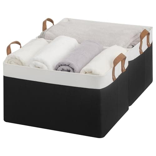 StorageWorks Storage Bins, Fabric Storage Bins for Shelves, Extra Large Storage Baskets with Metal Frame, Closet Baskets and Bins with Handles, Jumbo, Black and White, 2-Pack - Image 1