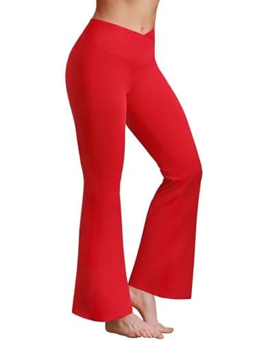 BRXL Flare Leggings for Women V Cross Over High Waisted Wide Leg Yoga Pants Bell Bottom Gym Workout Pants Tummy Control Red XS - Image 1