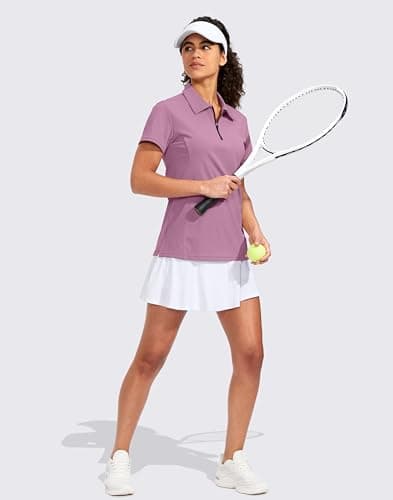 Viodia Women's Golf Shirt Short Sleeve with Zip Up Quick Dry Stretch Tennis Collared Polo Shirts for Women Golf Apparel Clothes Mauve Pink - Thumbnail 3