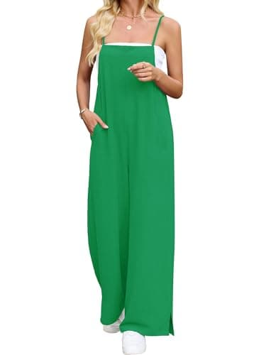 Heymoments Overalls Jumpsuits Rompers for Women Green Small Casual Maternity Summer Comfy Ladies Loose Fit Dressy Wide Leg One Piece Sleeveless Grils Long Bib Baggy Pants with Pockets - Image 1