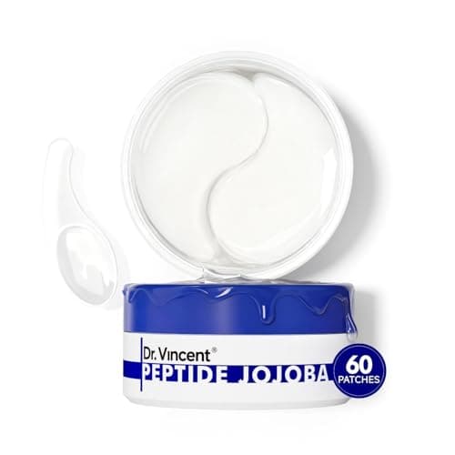 Dr Vincent Peptide Jojoba Under Eye Patches, Collagen Eye Mask Instant Reduces Dark Circles and Puffiness, 60 Firming Undereye Hydrating & Cooling for Bags Treatment, Wrinkles, Vegan, No Fragrance - Image 1