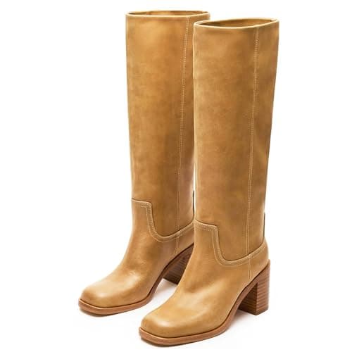 heelchic Knee High Boots for Women Banana Campus Boots Square Toe Chunky Heel Tall Boots Long Fall Boots,12 - Image 1