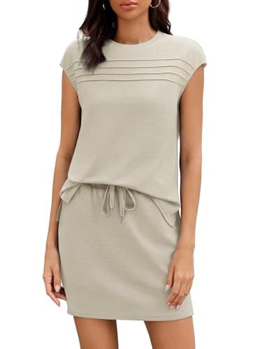 Casly Lamiit Two Piece Sets for Women Summer Tennis Dresses Shorts Golf Cruise Outfits Comfy Active Wear Workout Set with Pockets Going Out Dark Beige L - Image 1