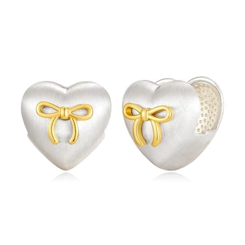 CUFELMU Brushed Silver Heart Huggie Earrings for Women with Bow Design, Matte Finish Hoop Earrings, Romantic Jewelry Gift - Image 1