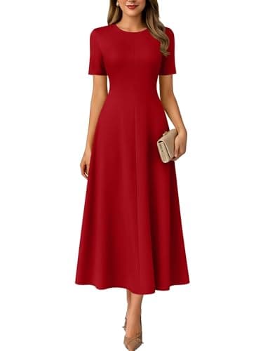 ANRABESS Womens Summer Maxi Dresses Casual Short Sleeve Elegant Classy Vintage 2026 Spring Flowy Cocktail Dress 80s Outfit Red Medium - Image 1