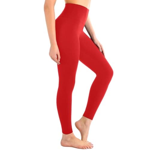 Leafigure High Waisted Leggings for Women- Soft No See-Through Yoga Pants for Gym Workout Running Red XXL - Image 1