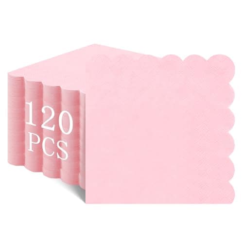 NatNarr 120 Pcs Cocktail Napkins Pink Paper Napkins Light Pink Dessert Beverage Napkin Cute Scalloped Party Napkin for Mothers Day, Baby Bridal Shower, Birthday, 5 x 5 Inch - Image 1