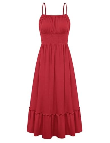 GRACE KARIN 2026 Summer Maxi Dresses for Women, Smocked Spaghetti Strap Long Dress, Flowy Boho Beach Sundress Red S - Image 1