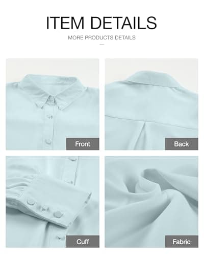 BTFBM Women Fashion Button Down Shirts 2026 V Neck Boho Printed Long Sleeve Blouses Dressy Casual Spring Fall Tops(Solid Light Blue, Large) - Thumbnail 6