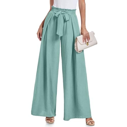 Women's Wide Leg Pants with Pockets High Waist Adjustable Knot Loose Casual Trousers Business Work Casual Pants - Image 1
