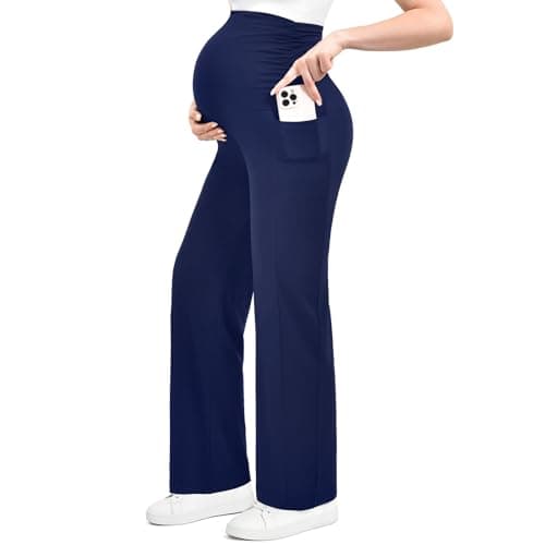 Ipletix Maternity Wide-Leg Lounge Pants with Pockets Over The Belly Soft Stretchy Pregnancy Wear Navy S - Image 1