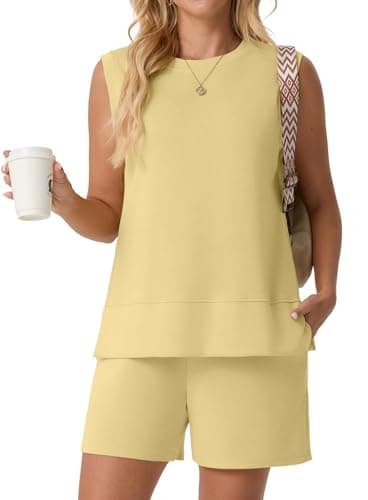 Lepunuo Womens Two Piece Short Sets Summer Crew Neck Tank Top Matching Shorts Set Travel Outfits - Image 1