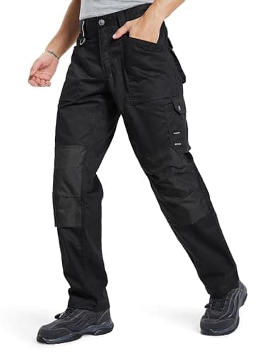 DURAWERK Men's Work Pants, Carpenter Pants with Reinforced Knee Pad Pockets, Heavy Duty Durable Safety Trousers, Utility Cargo Pants, Ripstop Tactical Pants for Outdoor Construction (Black, 32WX30L) - Thumbnail 2