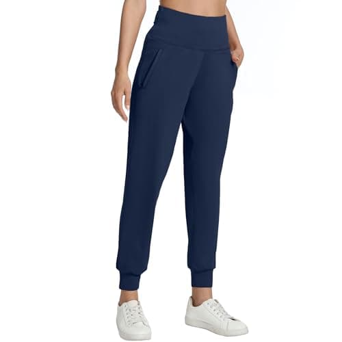 zsenoxaxi Womens Fleece Lined Joggers with Zipper Pockets High Waisted Lightweight Athletic Tapered Pants for Travel Workout Casual(Navy Blue Fleece,L) - Thumbnail 2