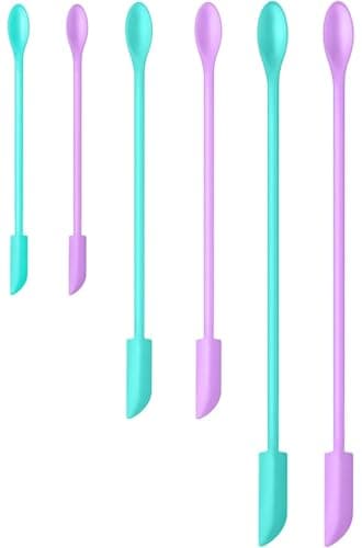Silicone Spatula Set (6Pcs) - Mini Scraper Tool for Beauty & Food - Reach Every Last Drop, Multi-Size Spatulas for Makeup Jars, Lotion Bottles & Kitchen Containers​ (Blue and purple)