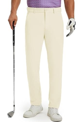 M MAELREG Men's Golf Dress Pants Stretch Quick Dry Wrinkle Free Office Pants with 4 Pockets Casual Pants for Men Beige - Image 1