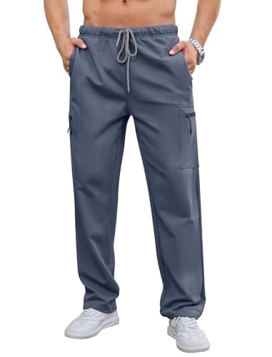 SILKWORLD Sweatpants Cargo Pockets Joggers for Men Thick Open Bottom Casual Athletic Sweat Pants, Dark Grey, Small - Image 1
