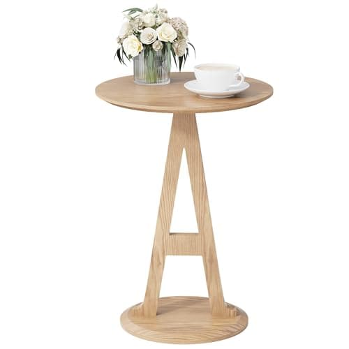 Aoligrace Round End Table, Unique Pedestal Side Table with Letter A Leg, Wooden Accent Tables for Couch, Living Room, Walnut Bedside Drink Table for Small Spaces, Bedroom, Corner, Easy to Assemble - Image 1