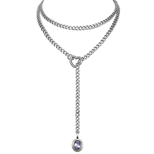 EverGlimp Heart Slip Chain Necklace for Women, 39 Inch Extra Long Cuban Chain, Removable Heart O-Ring, Crystal Pendant, Double Layer Adjustable Stainless Steel Y-Necklace, Statement Jewelry - Image 1