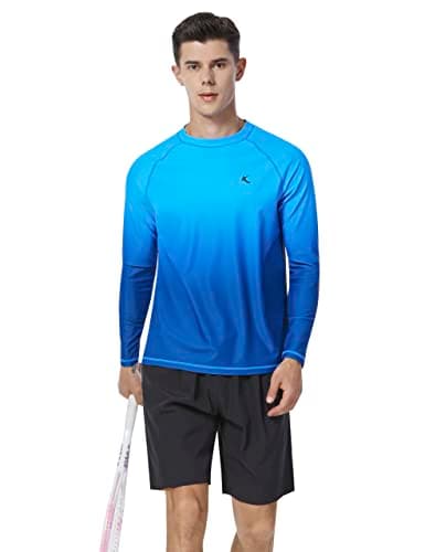 Mens Rash Guard UPF 50+ Swim Shirts UV Sun Protection Quick Dry Long Sleeve Beach Shirts for Fishing, Blue Gradient, 2XL - Thumbnail 5