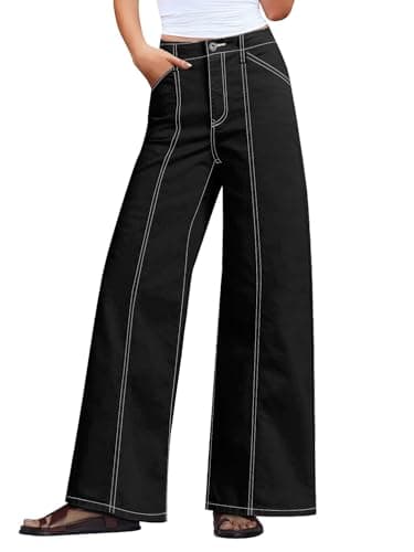 PEIHOT High Waist Wideleg Jeans for Women Trendy Stretch Loose Fti High Rise Denim Pants Casual Black - Image 1