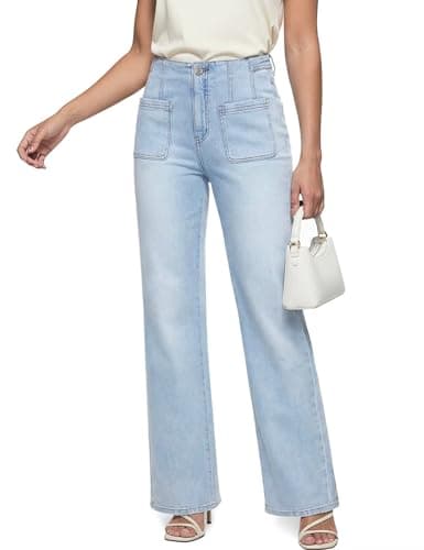 ZPIUO Women's High Waisted Straight Leg Jeans, Stretchy Wide Leg Jeans Trendy Loose Denim with Patch Pocket - Image 1