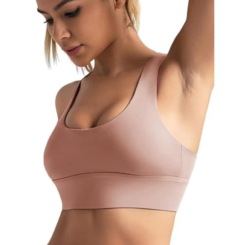 BaseTry Adjustable Strap Racerback Sports Bras for Women - Padded Seamless High Support Bra for Workout Gym Yoga Large Bust (US, Alpha, Medium, Regular, Regular, Pink) - Image 1