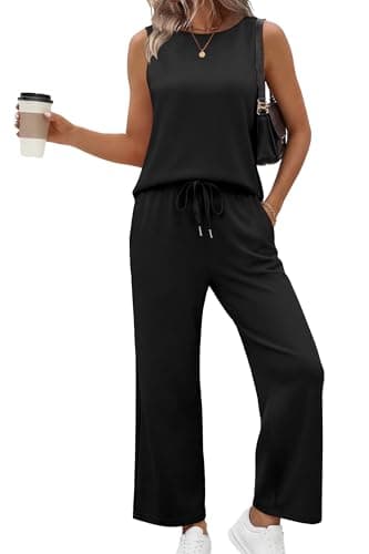 Sampeel Lounge Sets for Women 2 Piece Summer Cruise Outfits Capsule Wardrobe 2026 Business Casual Trendy Beach Vacation Clothes 2026 Airport Travel Outfits Black L - Image 1