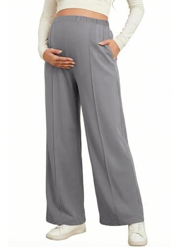 BLENCOT Women's Maternity Pants Spring Adjustable High Waisted Wide Leg Pregnancy Trousers Office Clothes Stretch Maternity Dress Pants with Pockets Grey S - Image 1