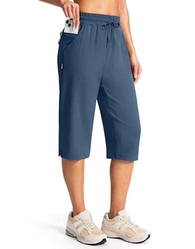 G Gradual Women's 15" Long Hiking Shorts with Zipper Pocket Below The Knee Capris Lightweight Bermuda Shorts for Women(Dark Blue, L) - Image 1