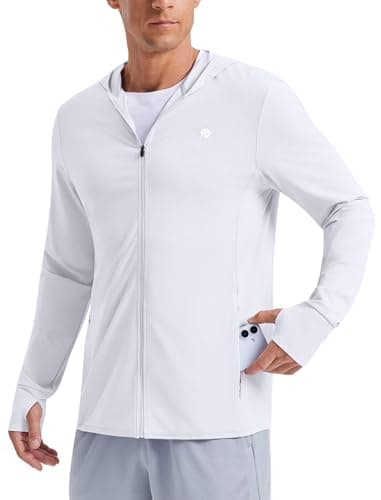 PINSPARK Men's UPF50+ Full Zip Outdoor Hoodies Lightweight Sun Protection Long Sleeve Jacket for Fishing Hiking with Pockets White - Image 1