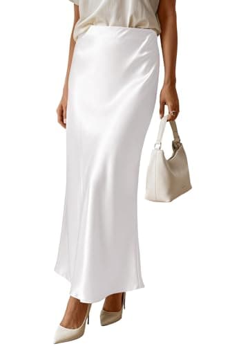 LORJIO Women's Satin Maxi Skirts 2026 Spring High Waisted Flowy Long Silk A Line Elegant Formal Flared Fishtail Skirt Business Casual Outfits White XL - Image 1