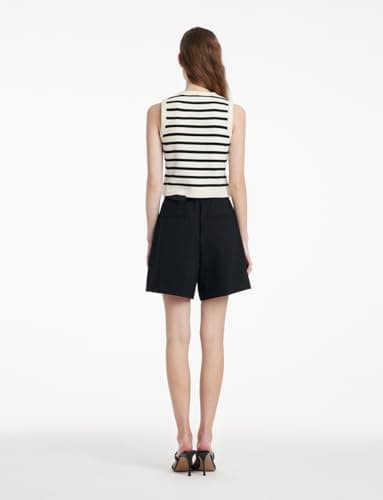 Women's Striped Cropped Knit Vest Sleeveless V Neck with Gold Buttons Business Casual Multi-Season Layering Top Business Casual Work Office Tops Valentines Day Gifts - Thumbnail 2