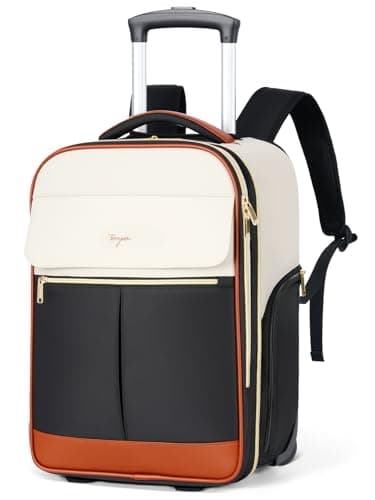 Tonyeee Rolling Backpack for Women, Large Travel Backpack with Wheels Carry on Flight Approved, 15.6 Inch Laptop Wheeled Roller Bag Suitcase for Work Bussiness Weekender (Beige,M Underseat Size) - Image 1