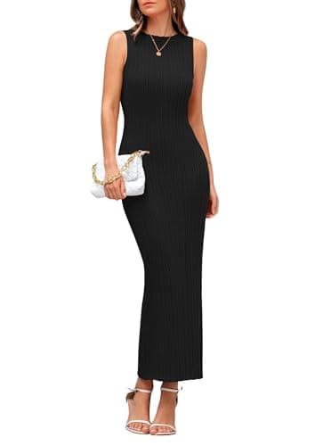 PRETTYGARDEN Women's 2026 Summer Casual Maxi Dresses Ribbed Knit Sleeveless Bodycon Elegant Going Out Beach Vacation Clothes (Black,Large) - Image 1