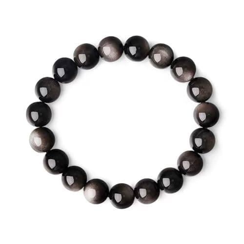 PNNY AMDA Natural Gemstone Bracelets: Handmade Unisex Silver Obsidian 8MM Beaded Stretch Bracelet - Energy Protection and Confidence SL-BS-YYS8MM - Image 1