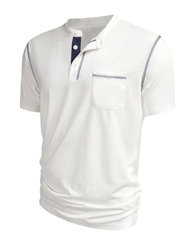 Hardaddy Men's Short Sleeve Henley Shirts Casual Summer Lightweight Button Henley Solid T-Shirt Tops White XXL - Image 1