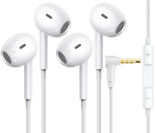 [2 Pack] for Apple Wired Earbuds, 3.5mm Headphones with Microphone 90 Degree Design Clear Call HiFi Stereo Volume Control Earphones for PC Laptop Radio Kindle - Image 1