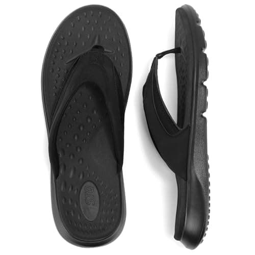 STQ Flip Flops for Women with Arch Support, Yoga Mat Footbed Flip-flops for Plantar Fasciitis Summer Beach Sandals All Black Size 9 - Image 1