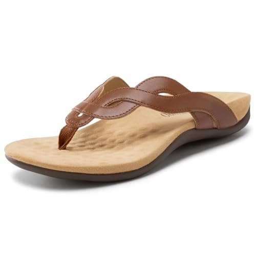 Rihero Women's Orthopedic Arch Support Sandals Orthotic Brown Flip Flops Comfortable Slip On Summer Casual Thong Flat Sandals Size 7 - Image 1