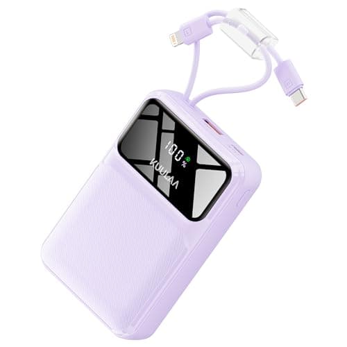 Kuulaa Portable Charger with Built in Cables 20000mAh, Travel Power Bank with LED Display, 22.5W Fast Charging Battery Pack for iPhone 17 16 15 14 13 12 Android, Purple - Image 1