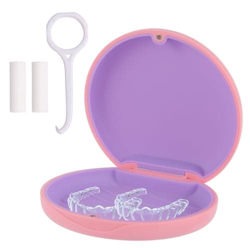 ACSKD Aligner Case, Slim Retainer Box for Travel, Retainer Case Compatible with Invisalign Aligners, Brace Storage Box with Aligner Removal Tool and Chew,Pink - Image 1