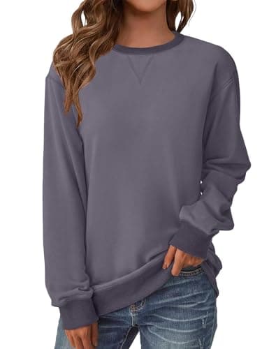 GKBK Womens Casual Long Sleeve Sweatshirt Crew Neck Crewneck T Shirt Tshirt Cute Pullover Tops Relaxed Fit Thin Soft Comfy Light Weight Loose Fit Sweater 2026 Fashion Clothes Trendy Outfits Purple M - Image 1