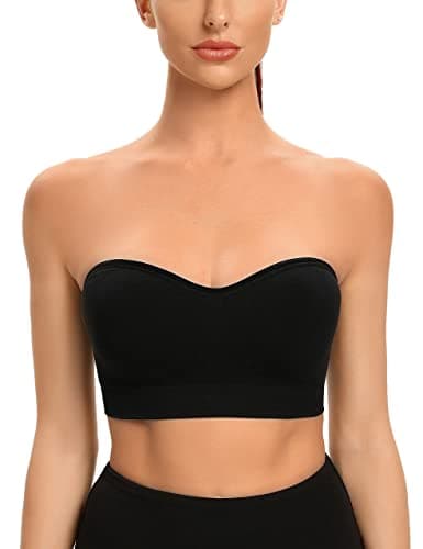 Gnowann Strapless Bras for Women Non-Slip Silicone Bandeau Bralette Seamless Wireless Strapless Bra Padded Tube Top Black M - Image 1